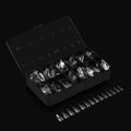 Gel-X sculpted stiletto medium tips in clear finish, numbered size range in box (600)