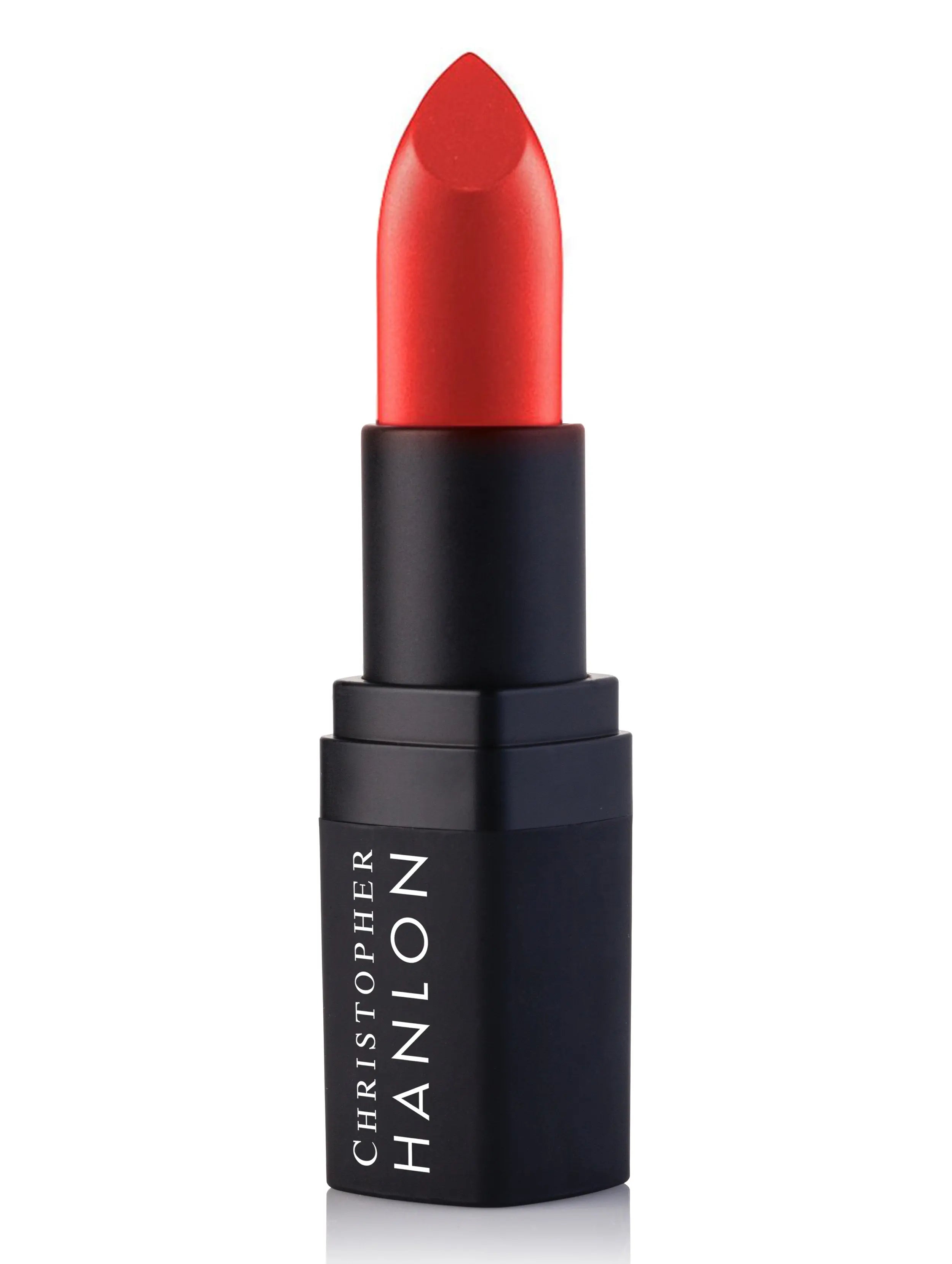 Red lipstick bullet with black tube and cap