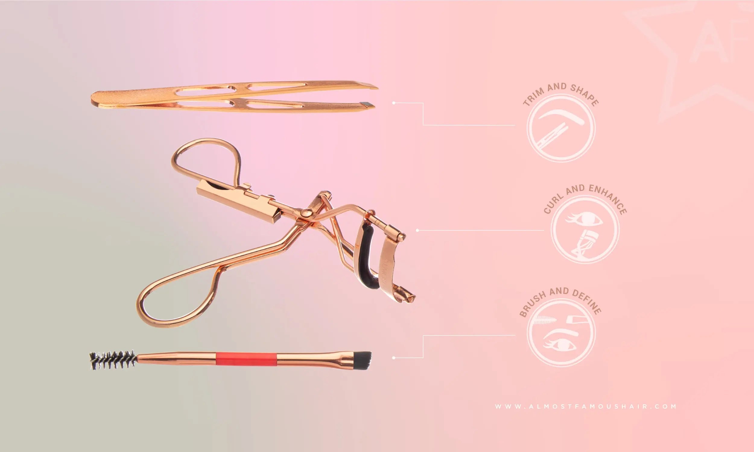 Rose Gold Wimpern-Lash-Lifter Werkzeuge: Curler, Kamm, Brush und definierende Pinzette