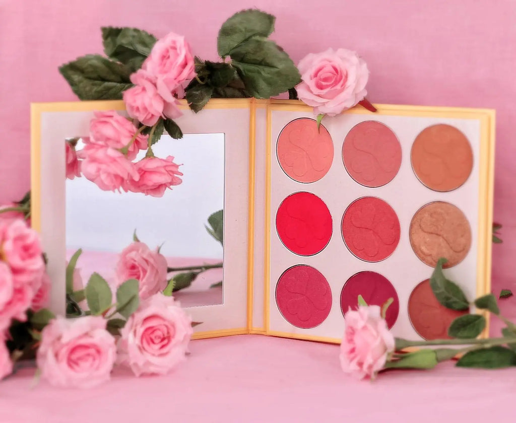 Sakura Blush Palette open, multiple blush pans in pink and peach tones