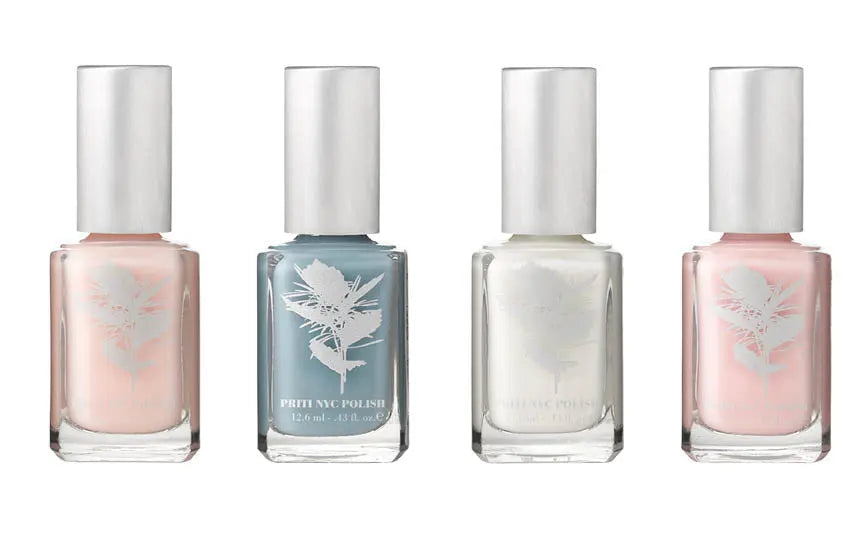 PRITINYC bridal vegan nail polish set, 4 bottles: blush pink, blue, white, pink