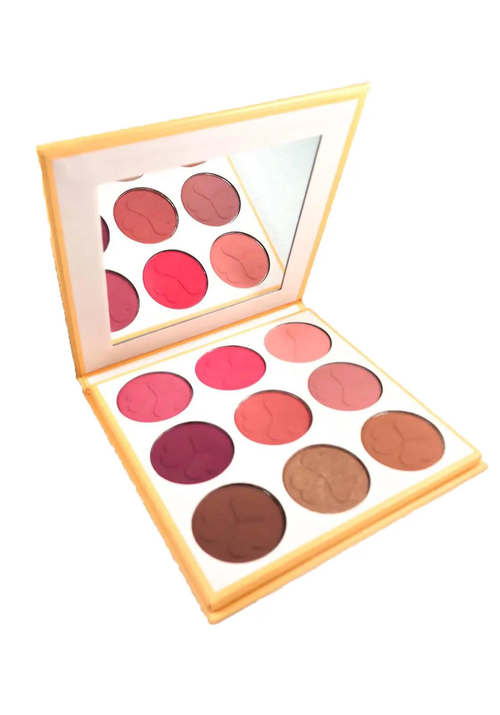 Sakura Blush Palette angled open with nine blush shades in pink and nude