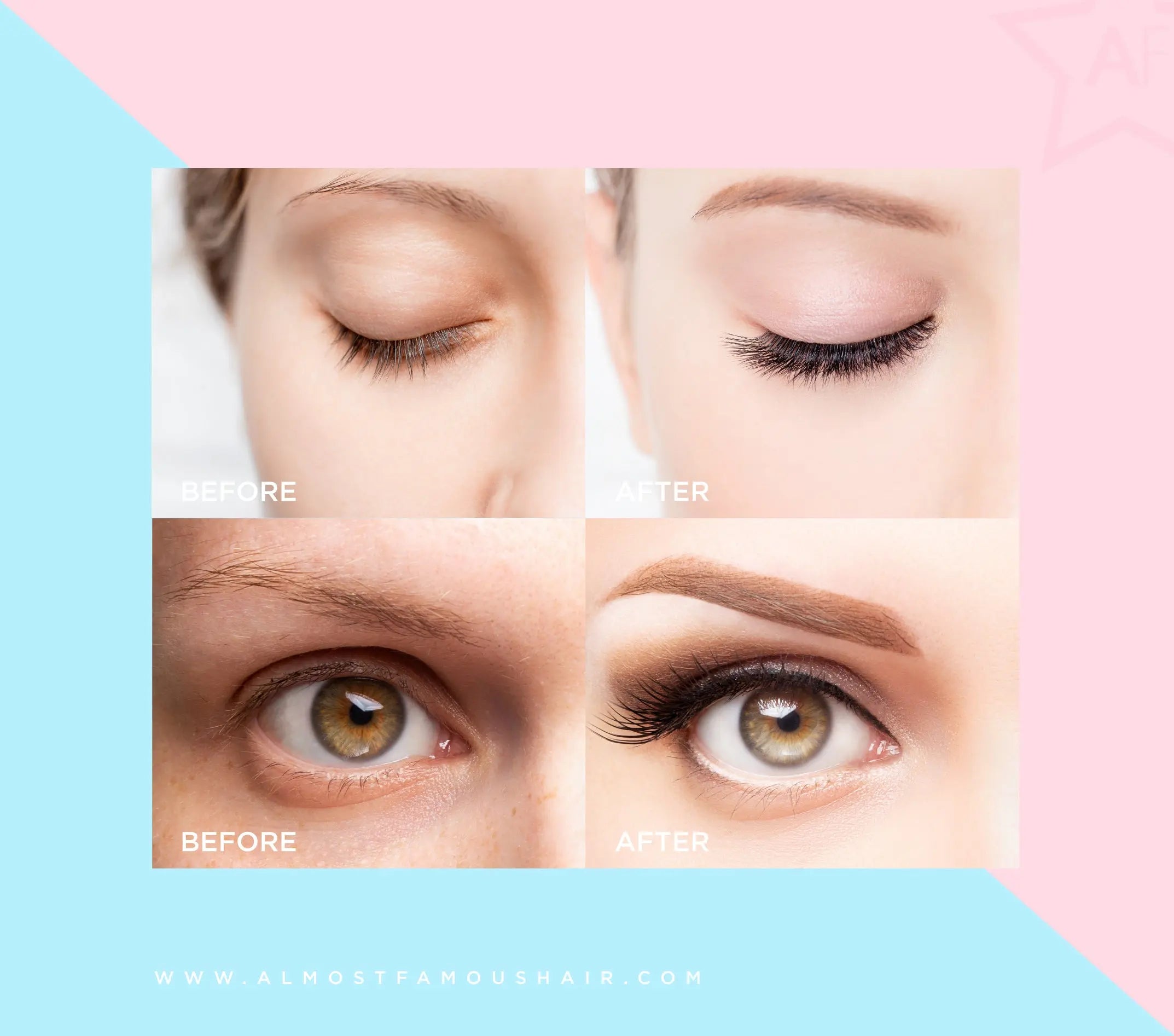 Vorher-nachher Nahaufnahme: Wimpern mit Lash-Lifter, sichtbar mehr Schwung