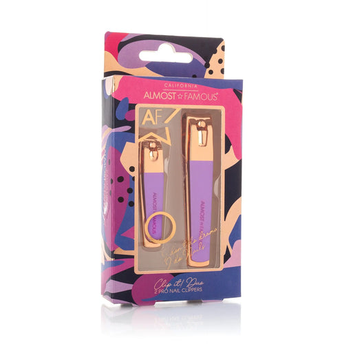 Almost Famous Clip it Duo nail clippers set, rose gold and pink/purple accents