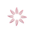 Press-on nail set, glossy pink tips with white diagonal stripe accents