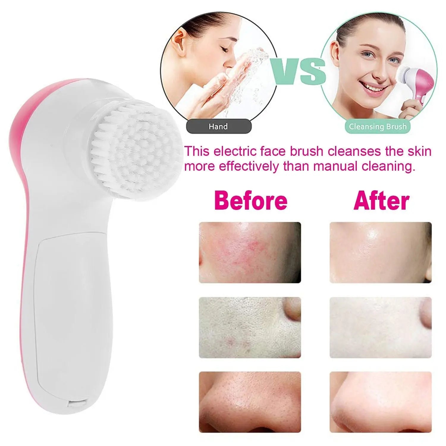 White and pink facial cleansing brush head with soft bristles for spin cleaning