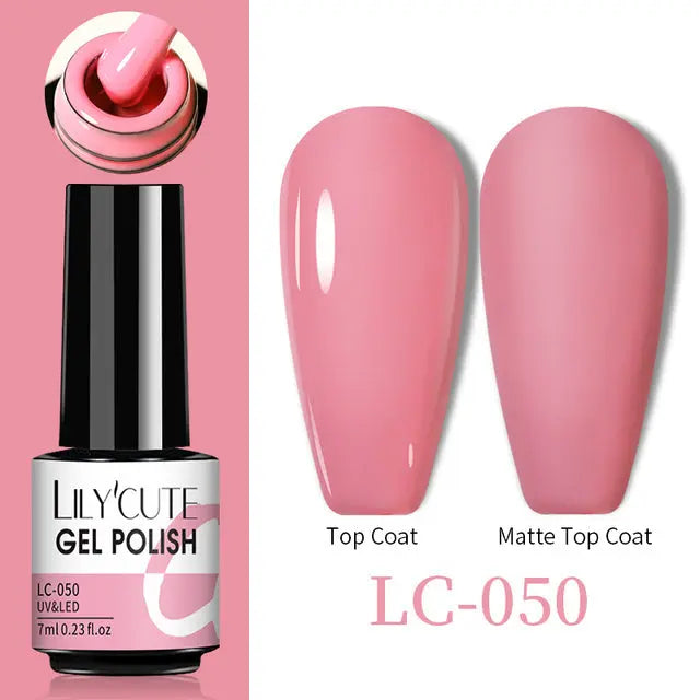Color Changing Thermal Gel Nail Polish LC-050, pink glossy top coat vs matte top coat