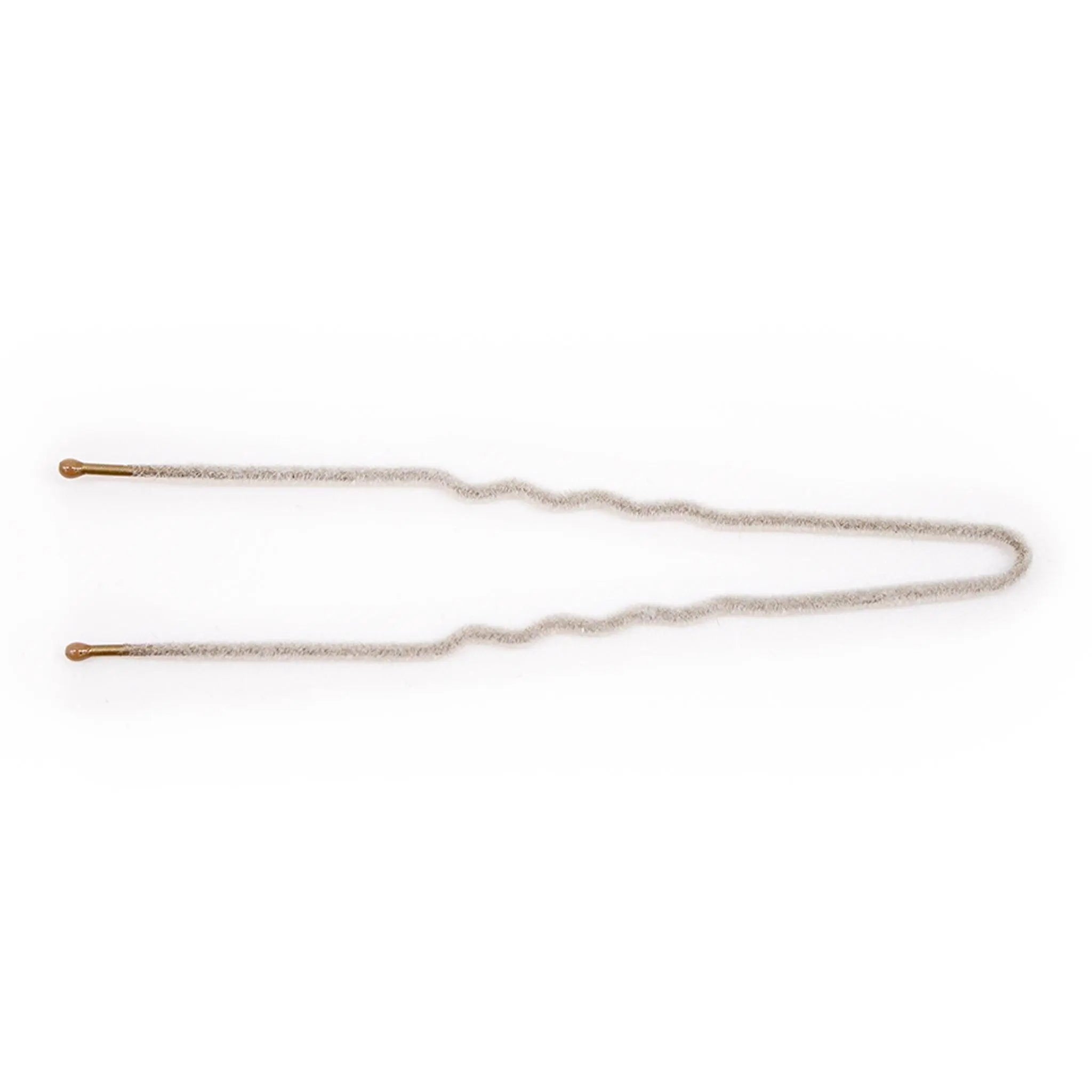 Pair of grey velvet hairpins with gold prongs, wavy looped design