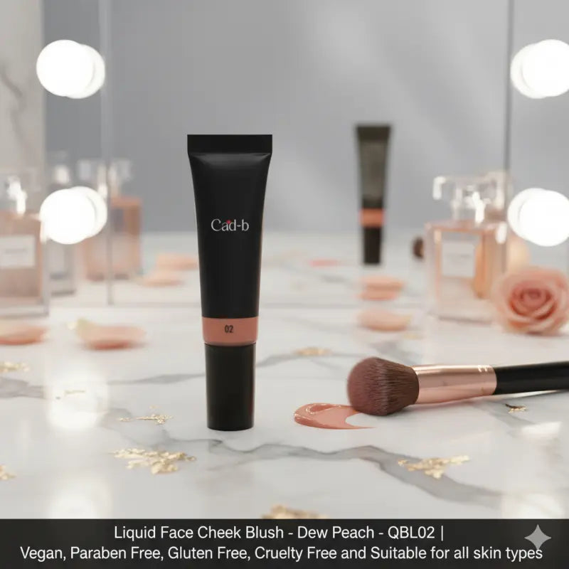 Dew Peach QBL02 liquid blush tube with makeup brush