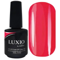 Luxio Passion UV/LED Gel, red nail polish bottle and glossy swatch