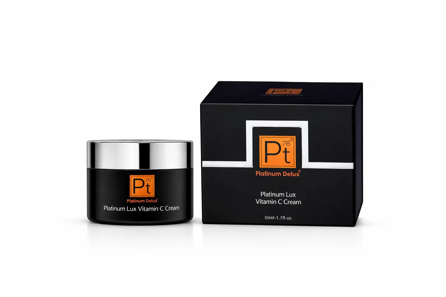 Platinum Lux Vitamin C Cream jar next to product box