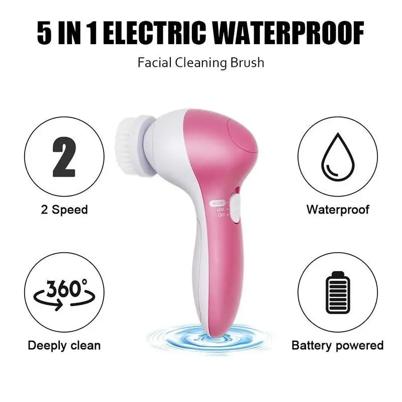 Pink‑weiße wasserfeste Gesichtsreinigungsbürste, 2 Geschwindigkeiten, 360°