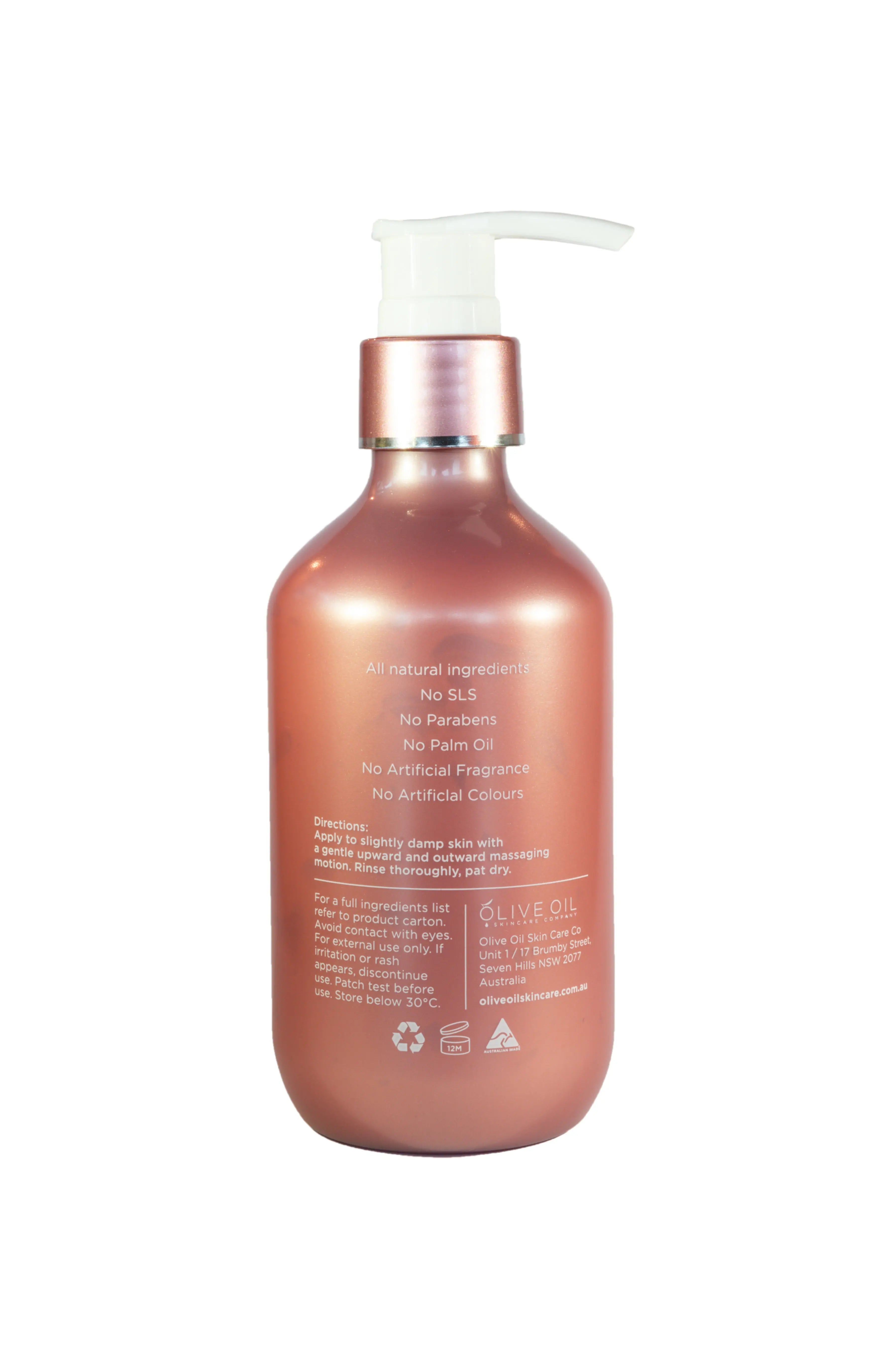 Zetox Purifying Facial Cleanser bottle back view with ingredient/usage text and pump