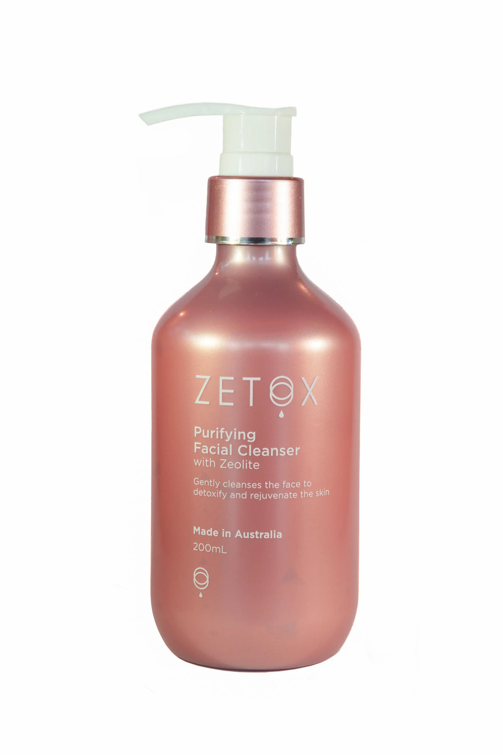 Zetox Purifying Facial Cleanser bottle with white pump, copper-toned, 200 ml