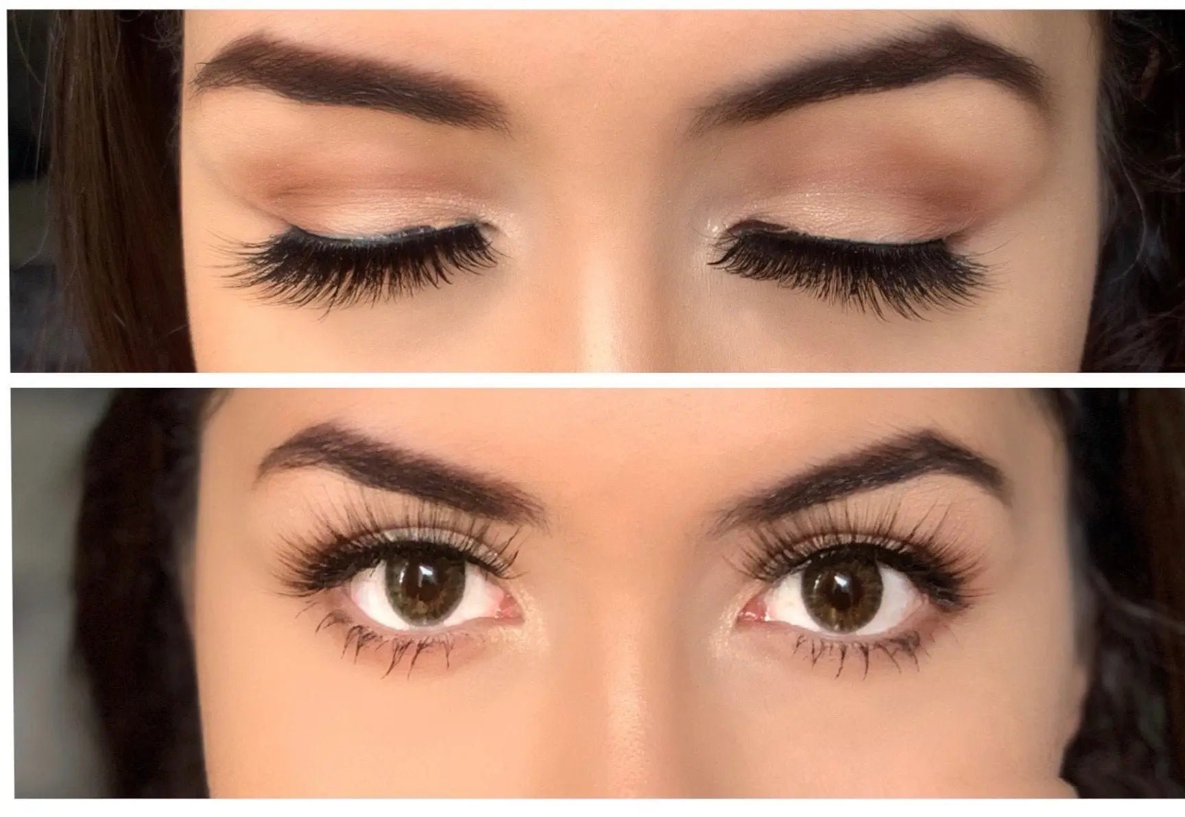 Foxy Fauxmink Lashes Z4 aufgetragen: voluminöse schwarze Wimpern, beide Augen