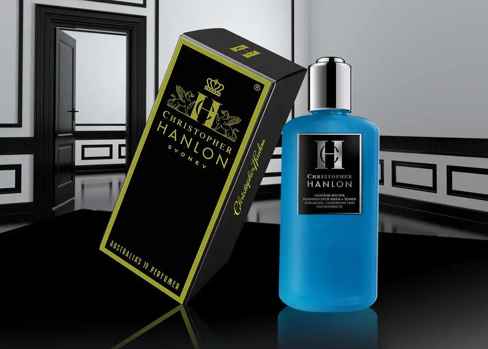 CHRISTOPHER HANLON Step 2 Face Wash + Toner, Normal/Norm–Oily, blue bottle